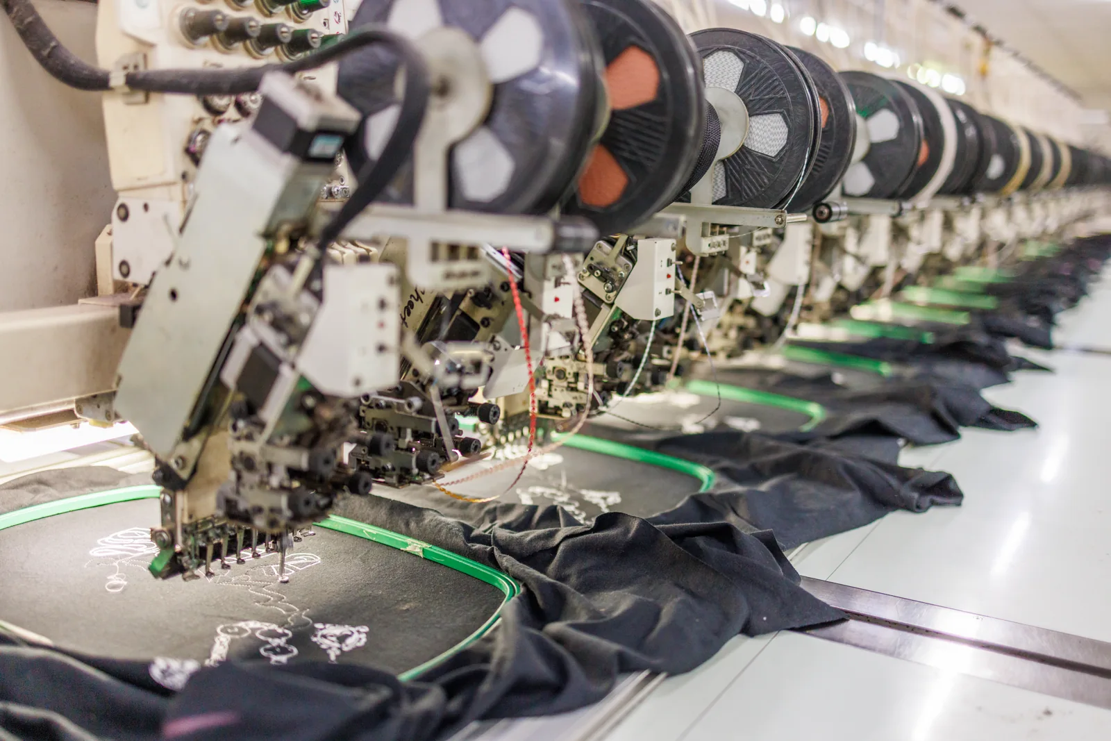 Computerized embroidery applied to garments at Cossmo Tex
